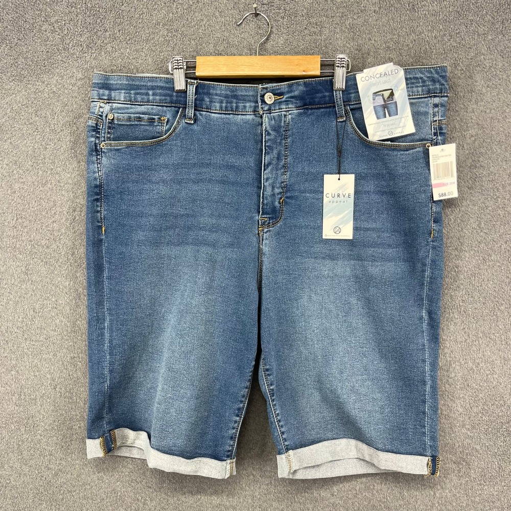 Curve Appeal Denim Shorts Womens 22W Blue Lillian Cuffed Tummy Control Bermuda